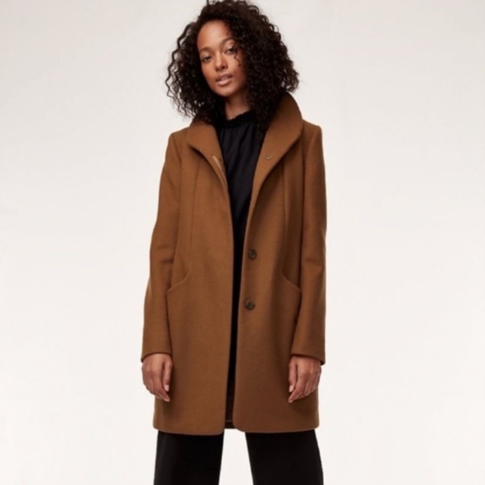 Aritzia Wilfred Cocoon Coat Cigar Brown Tan Women’s XS Cashmere Wool Peacoat